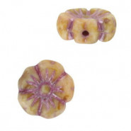 Czech flower bead 9mm Beige bronze lila 03000/96829